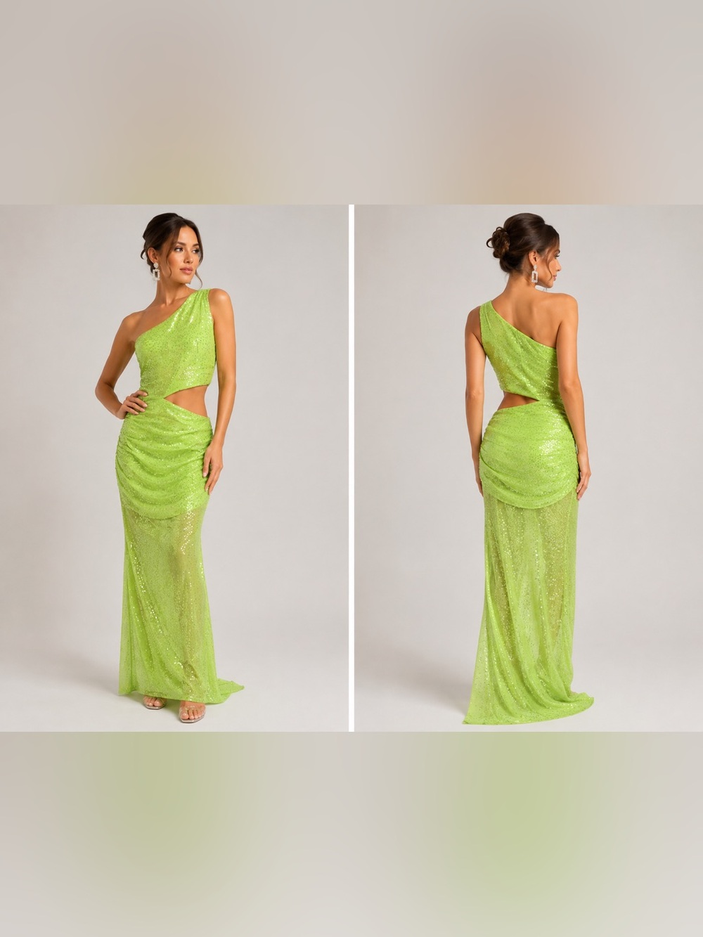 Luxxel Neon Lime Green Sequin Cutout Maxi Dress Size S NWT